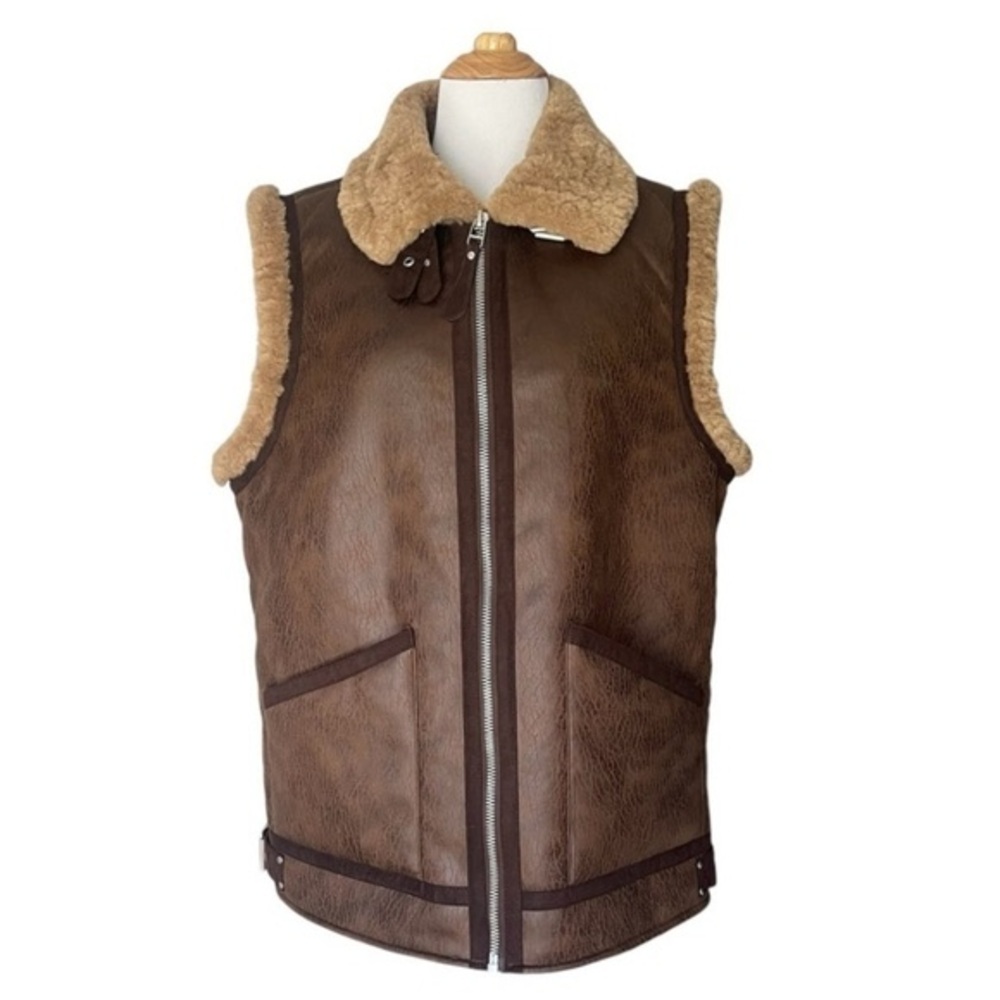 7 For All Mankind Chocolate Brown Vest with Faux Shearling Lining